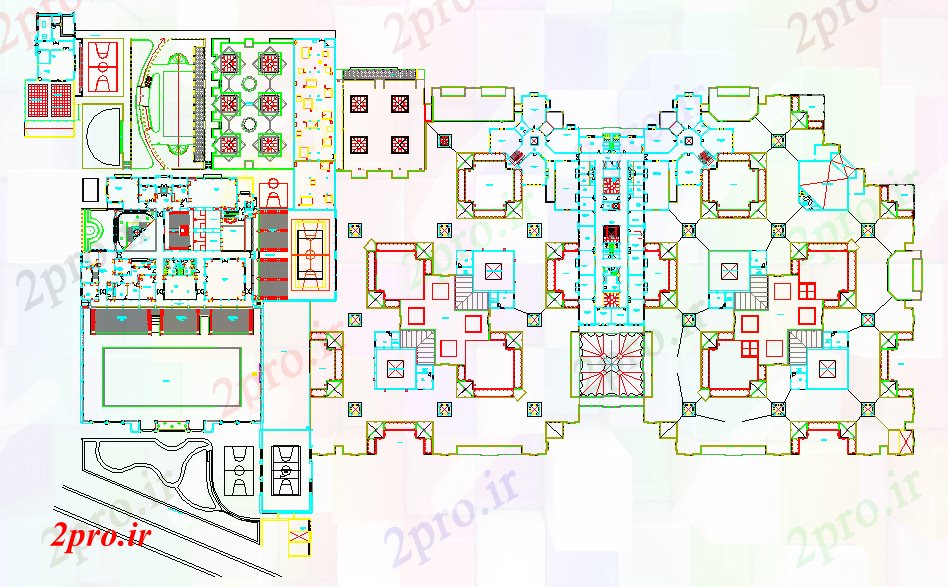 دانلود نقشه دانشگاه ، آموزشکده ، مدرسه ، هنرستان ، خوابگاه - مدرسه راهنمایی طبقه دراز کردن 27 در 35 متر (کد52977)