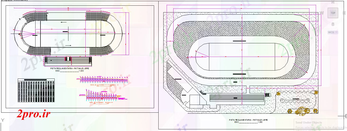 دانلود نقشه ورزشگاه ، سالن ورزش ، باشگاه اسکیت طرحی دادگاه 38 در 96 متر (کد52987)