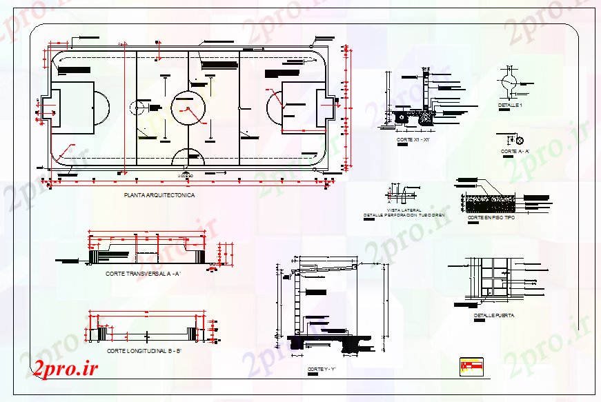 دانلود نقشه ورزشگاه ، سالن ورزش ، باشگاه جزئیات دادگاه فوتبال 22 در 54 متر (کد52993)