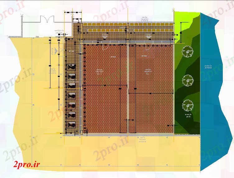 دانلود نقشه ورزشگاه ، سالن ورزش ، باشگاه جزئیات سقف دراز کردن (کد53002)