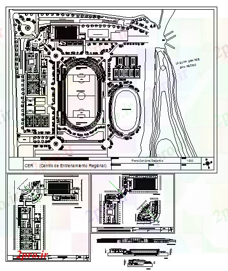 دانلود نقشه ورزشگاه ، سالن ورزش ، باشگاه ورزشگاه طراحی جزئیات 35 در 35 متر (کد53024)