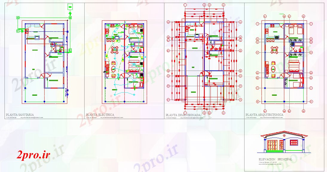 دانلود نقشه خانه های کوچک ، نگهبانی ، سازمانی - ویلا طراحی کف 8 در 16 متر (کد53058)