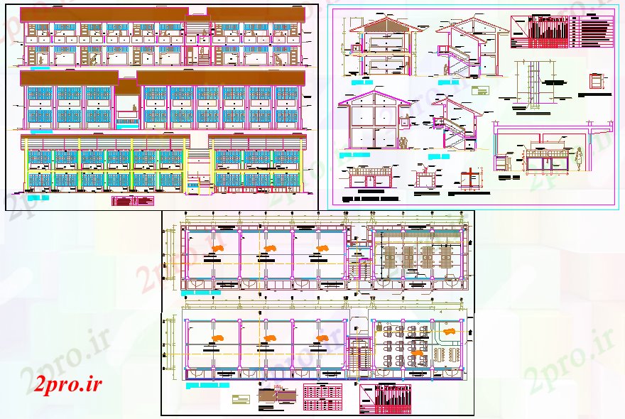 دانلود نقشه دانشگاه ، آموزشکده ، مدرسه ، هنرستان ، خوابگاه - طراحی مدرسه مدرن 8 در 40 متر (کد53059)