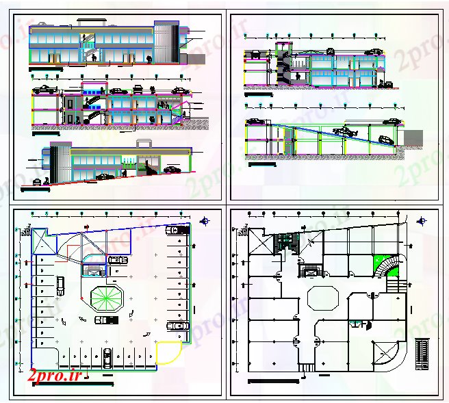 دانلود نقشه هایپر مارکت - مرکز خرید - فروشگاه مجموعه ساختمان مدرن 31 در 35 متر (کد53074)