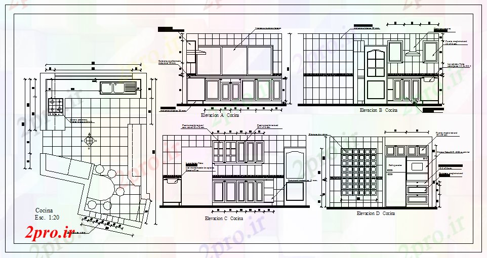 دانلود نقشه آشپزخانه داخلی مدرن آشپزخانه (کد53190)
