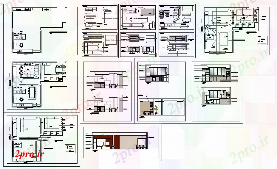 دانلود نقشه نشیمن آشپزخانه و اتاق نشیمن 8 در 10 متر (کد53206)