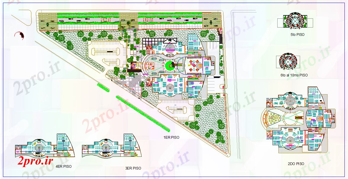 دانلود نقشه هایپر مارکت - مرکز خرید - فروشگاه مرکز خرید و پروژه هتل 107 در 115 متر (کد53208)