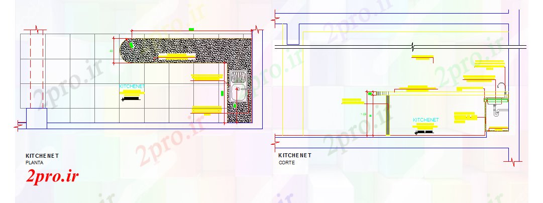 دانلود نقشه آشپزخانه کوچک طراحی آشپزخانه (کد53254)