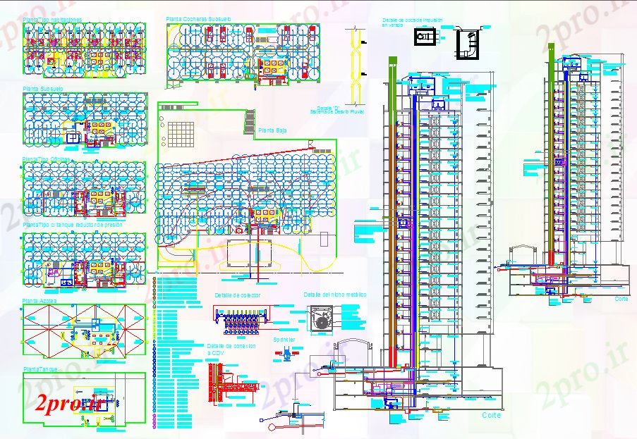 دانلود نقشه ساختمان مرتفعبالا - افزایش پروژه ساختمان 21 در 54 متر (کد53275)