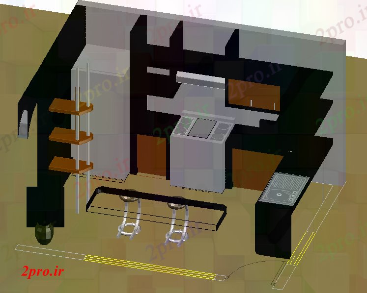 دانلود نقشه آشپزخانه طراحی مدرن آشپزخانه (کد53328)