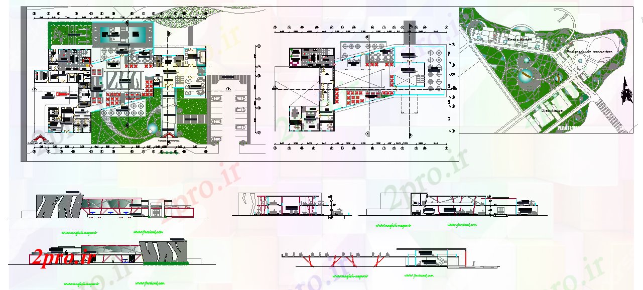 دانلود نقشه هتل - رستوران - اقامتگاه جزئیات رستوران 15 در 30 متر (کد53337)