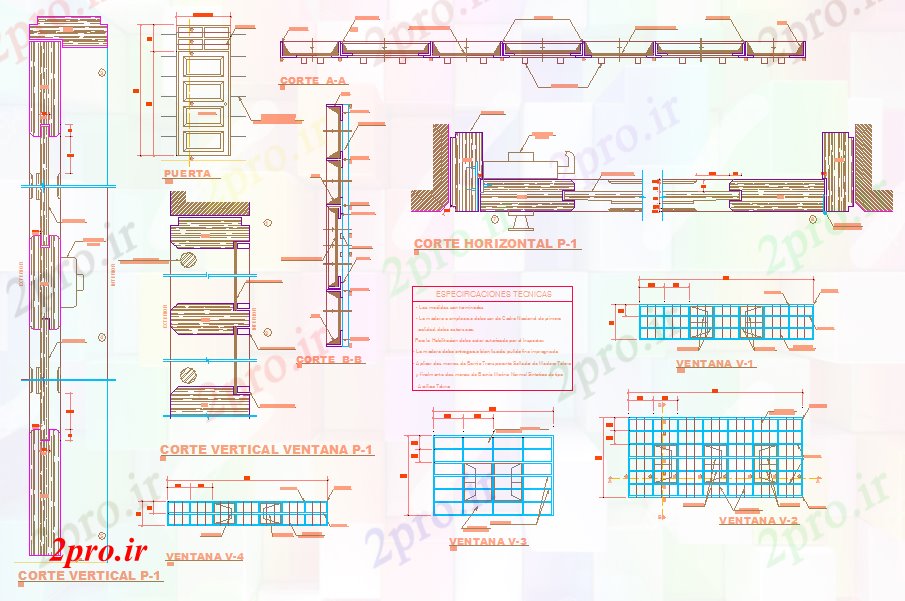 دانلود نقشه جزئیات طراحی در و پنجره  طراحی قاب ویندوز (کد53348)
