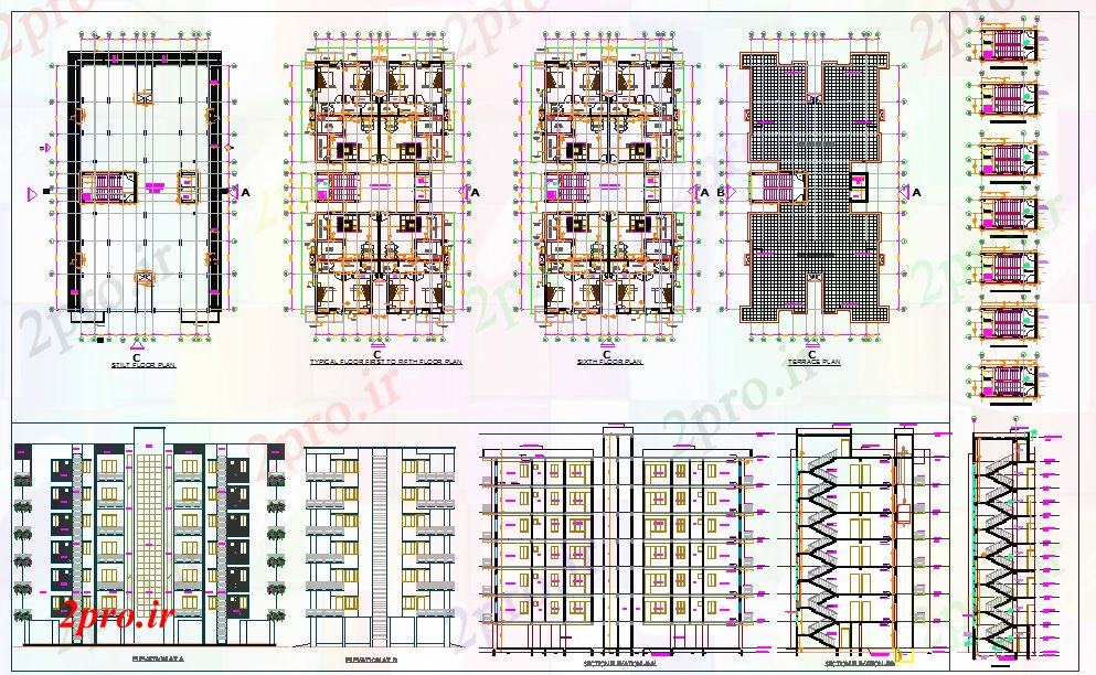 دانلود نقشه ساختمان مرتفعبلند پروژه آپارتمان 15 در 29 متر (کد53350)