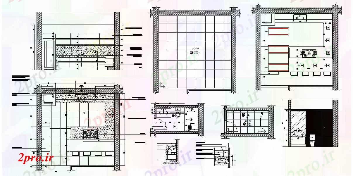 دانلود نقشه مسکونی ، ویلایی ، آپارتمان آشپزخانه با طراحی اتاق حمام 5 در 5 متر (کد53376)