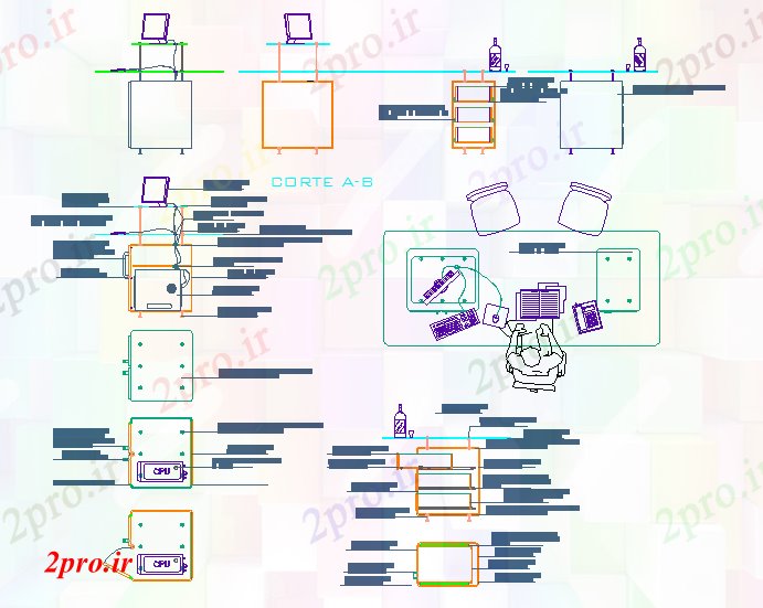 دانلود نقشه بلوک مبلمان میز شیشه ای اطلاعات کشو (کد53390)