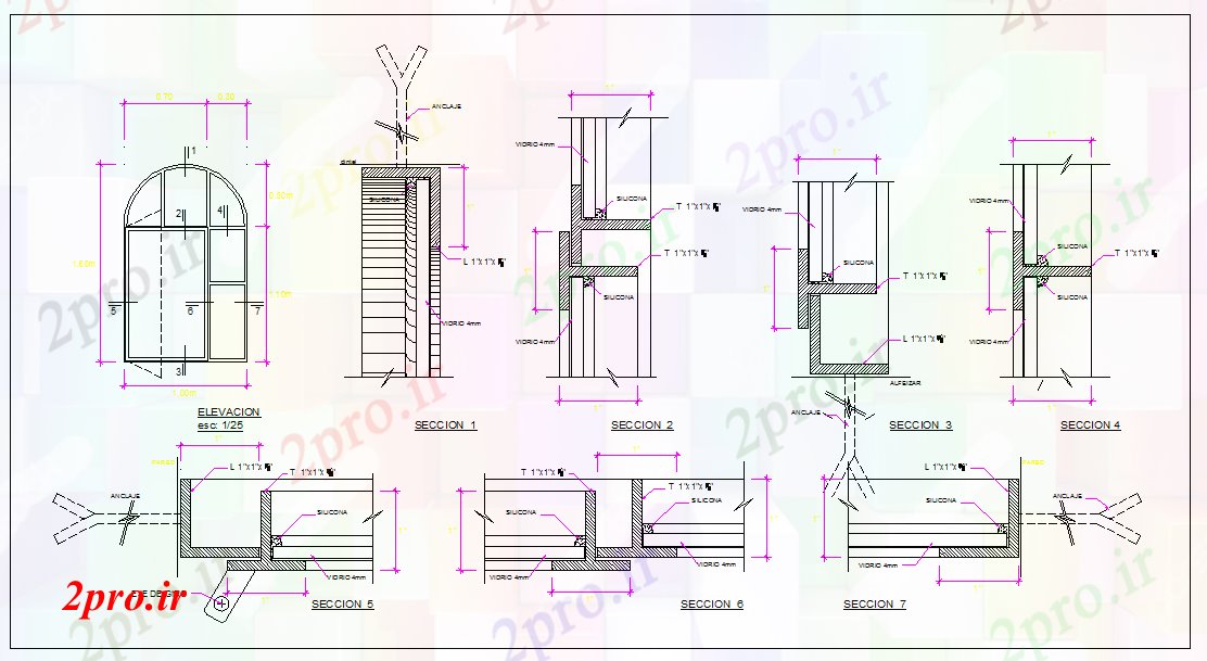 دانلود نقشه جزئیات طراحی در و پنجره  طراحی درب ساختار (کد53394)