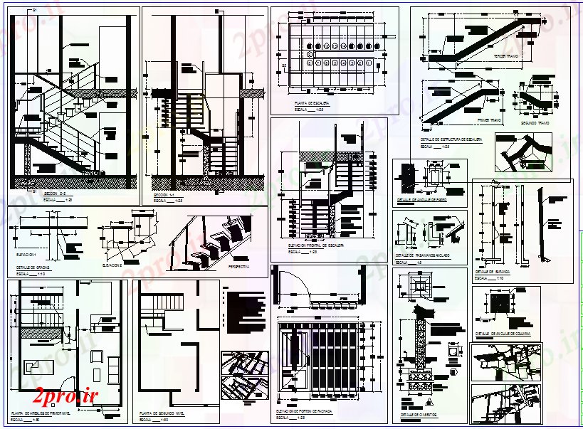 دانلود نقشه  جزئیات آسانسور و   طراحی پله مدرن (کد53399)