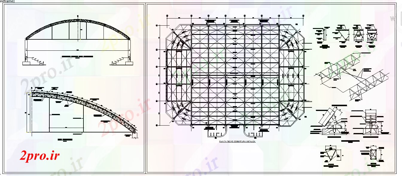 دانلود نقشه جزئیات ساختار ساختار قوس فلزی سقف طراحی (کد53440)