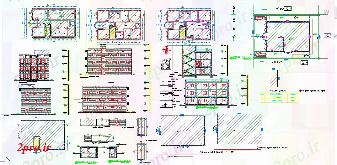 دانلود نقشه ساختمان مرتفعجزئیات ساختمان 13 در 19 متر (کد53450)