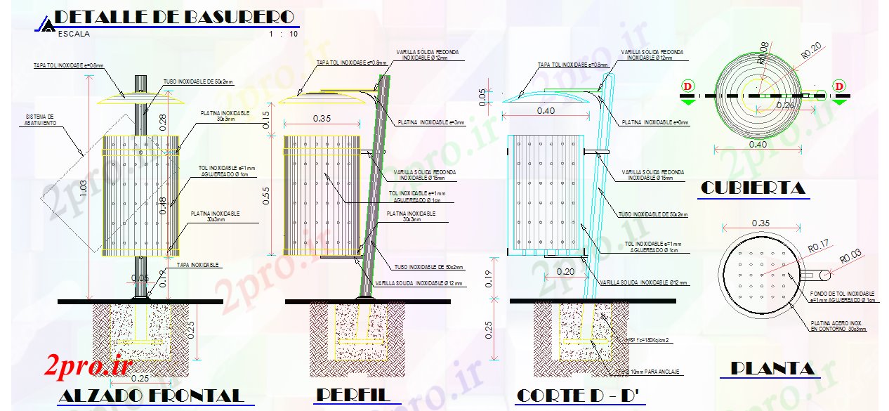 دانلود نقشه پلان مقطعی زباله جزئیات واژگون کننده (کد53454)