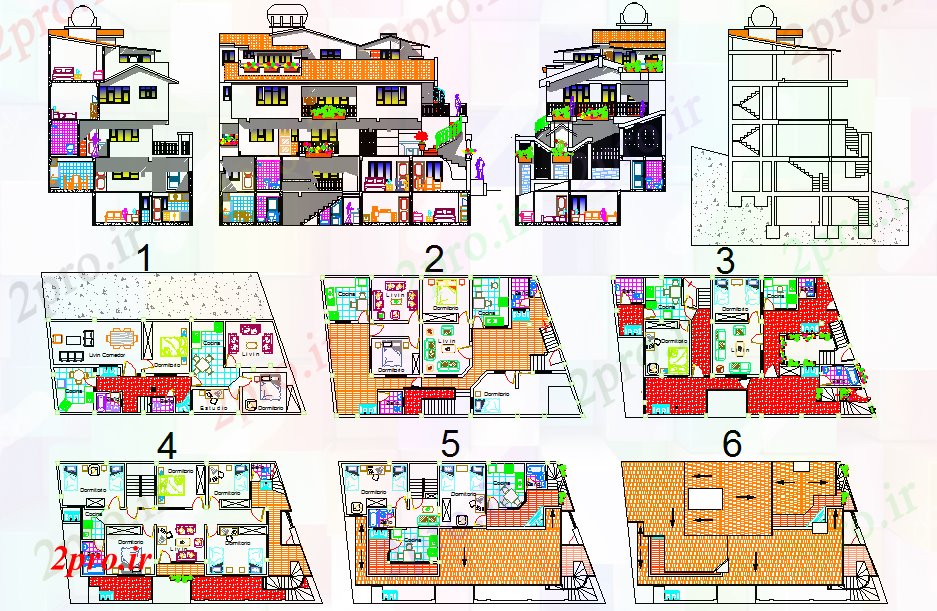 دانلود نقشه خانه های کوچک ، نگهبانی ، سازمانی - مدرن ویلا طراحی 11 در 16 متر (کد53507)