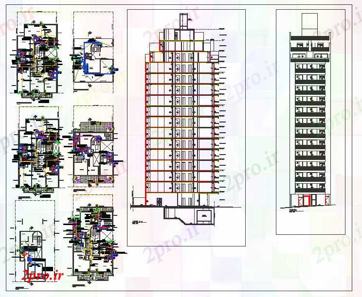 دانلود نقشه ساختمان مرتفعبلند طراحی آپارتمان 10 در 17 متر (کد53510)