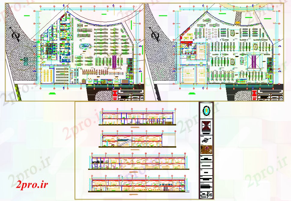 دانلود نقشه هایپر مارکت - مرکز خرید - فروشگاه پروژه بازار فوق العاده 63 در 82 متر (کد53521)
