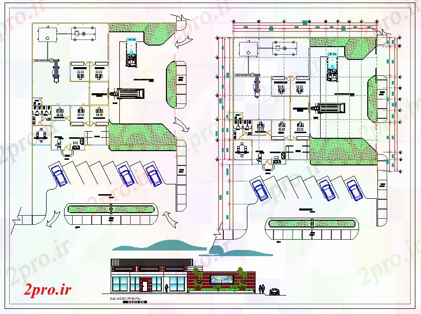 دانلود نقشه ساختمان دولتی ، سازمانی دفتر صنعتی 55 در 75 متر (کد53588)