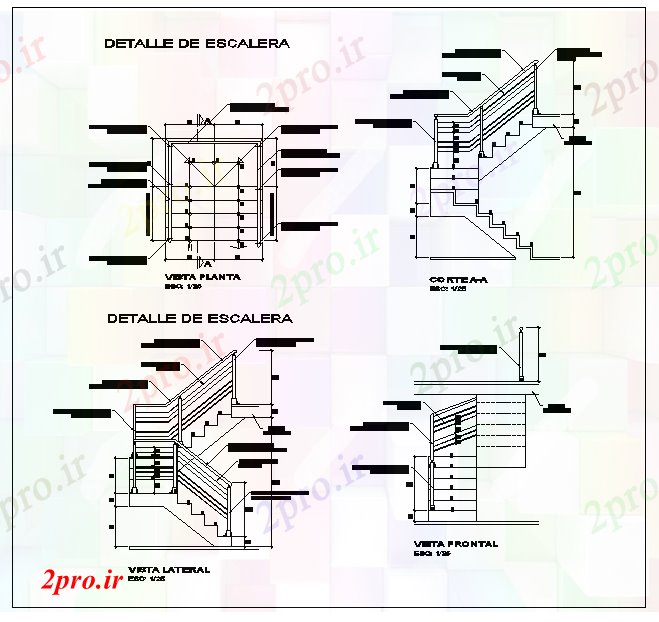 دانلود نقشه  جزئیات آسانسور و    ساخت و ساز پله (کد53609)