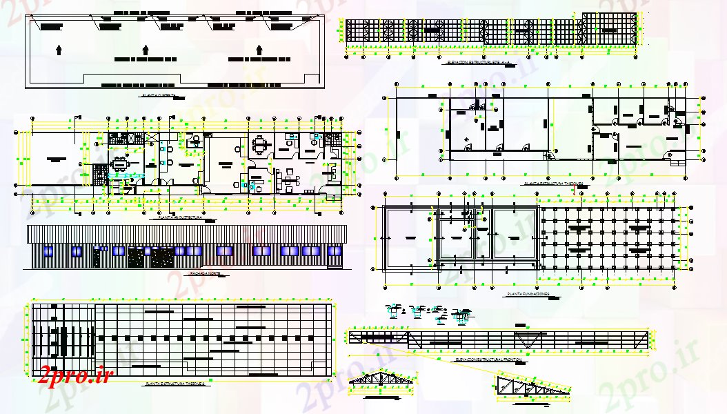 دانلود نقشه ساختمان دولتی ، سازمانی دفاتر ساختار چوب 6 در 35 متر (کد53653)