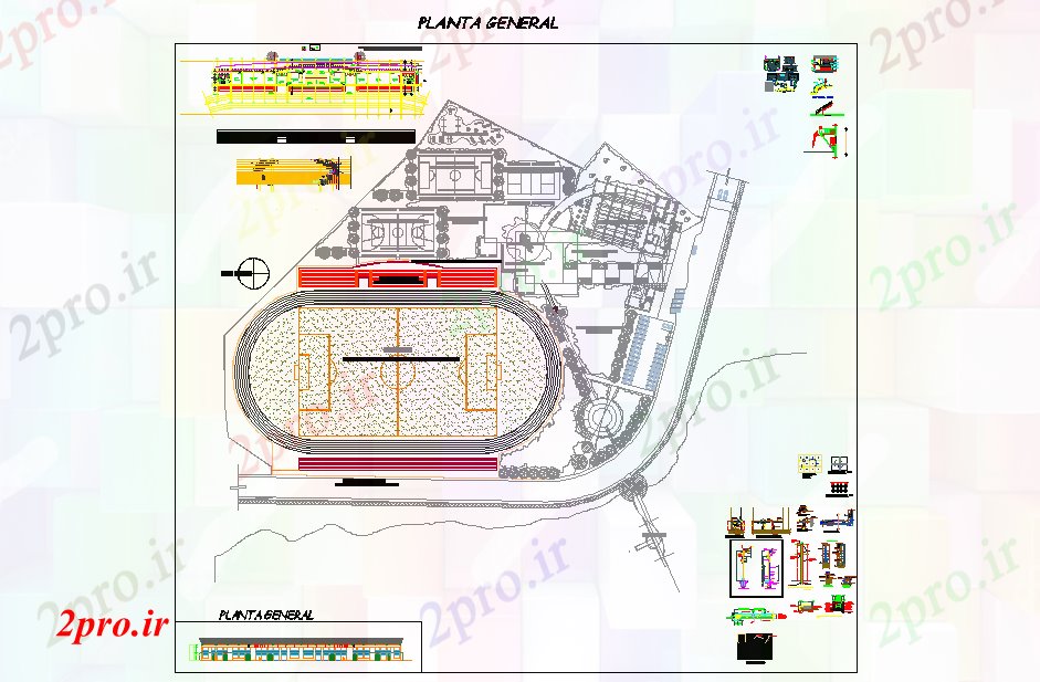 دانلود نقشه ورزشگاه ، سالن ورزش ، باشگاه ورزش پروژه مرکز 43 در 70 متر (کد53670)