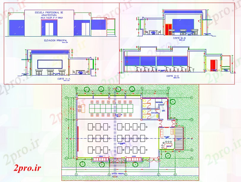 دانلود نقشه مسکونی ، ویلایی ، آپارتمان کارگاه کلاس درس 11 در 18 متر (کد53699)