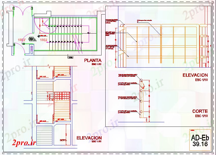 دانلود نقشه  جزئیات آسانسور و    پله مورد (کد53779)