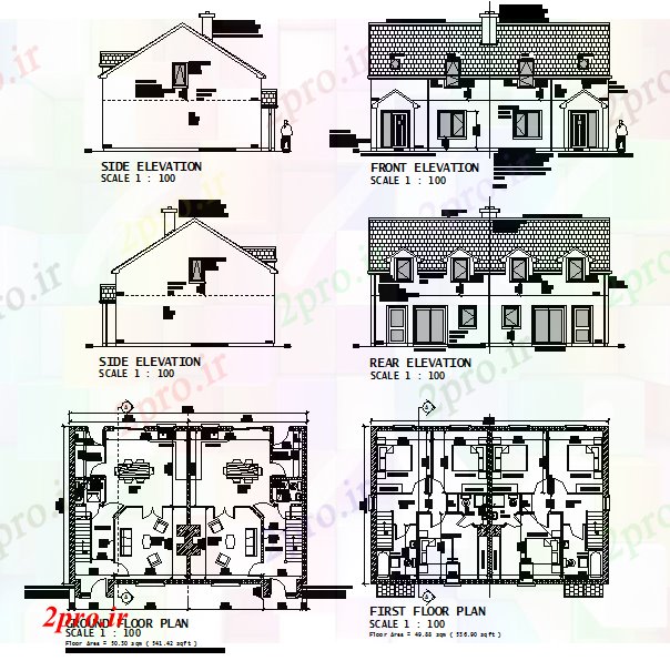 دانلود نقشه مسکونی ، ویلایی ، آپارتمان دوقلوها خانه 9 در 14 متر (کد53801)