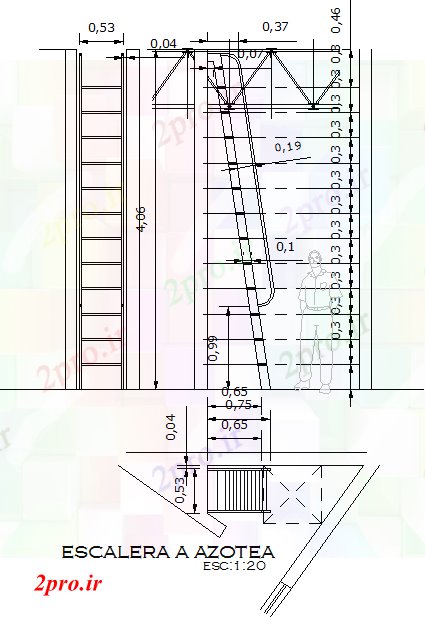 دانلود نقشه  جزئیات آسانسور و   فلزی راه پله (کد53891)