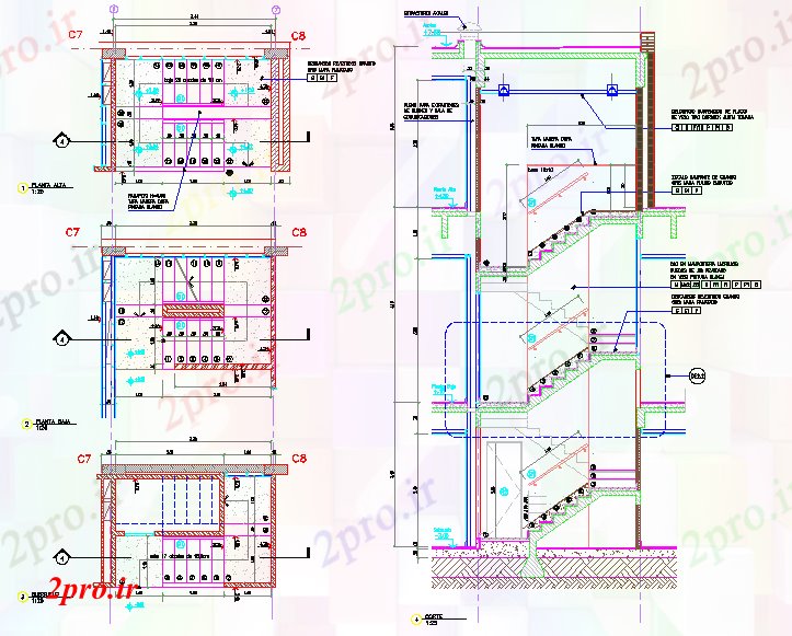 دانلود نقشه  جزئیات آسانسور و    راه پله (کد53900)