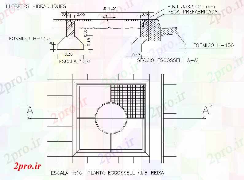 دانلود نقشه پلان مقطعی ساختار جزئیات گریل (کد53963)