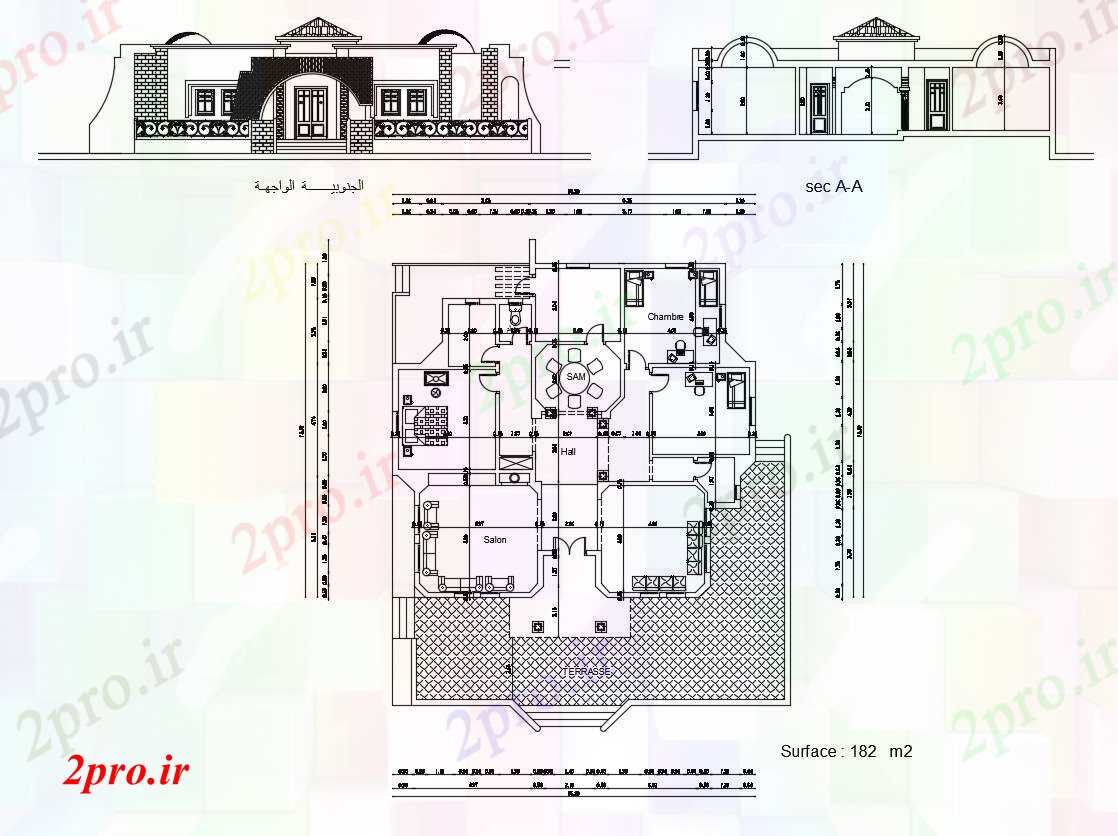 دانلود نقشه مسکونی ، ویلایی ، آپارتمان خانه مدرن اتوکد 14 در 15 متر (کد53988)