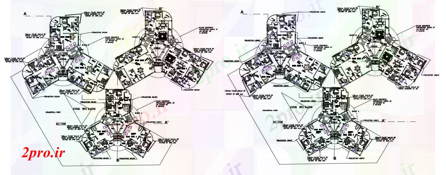 دانلود نقشه ساختمان اداری - تجاری - صنعتی تجاری و مسکونی ساختمان 30 در 33 متر (کد54038)