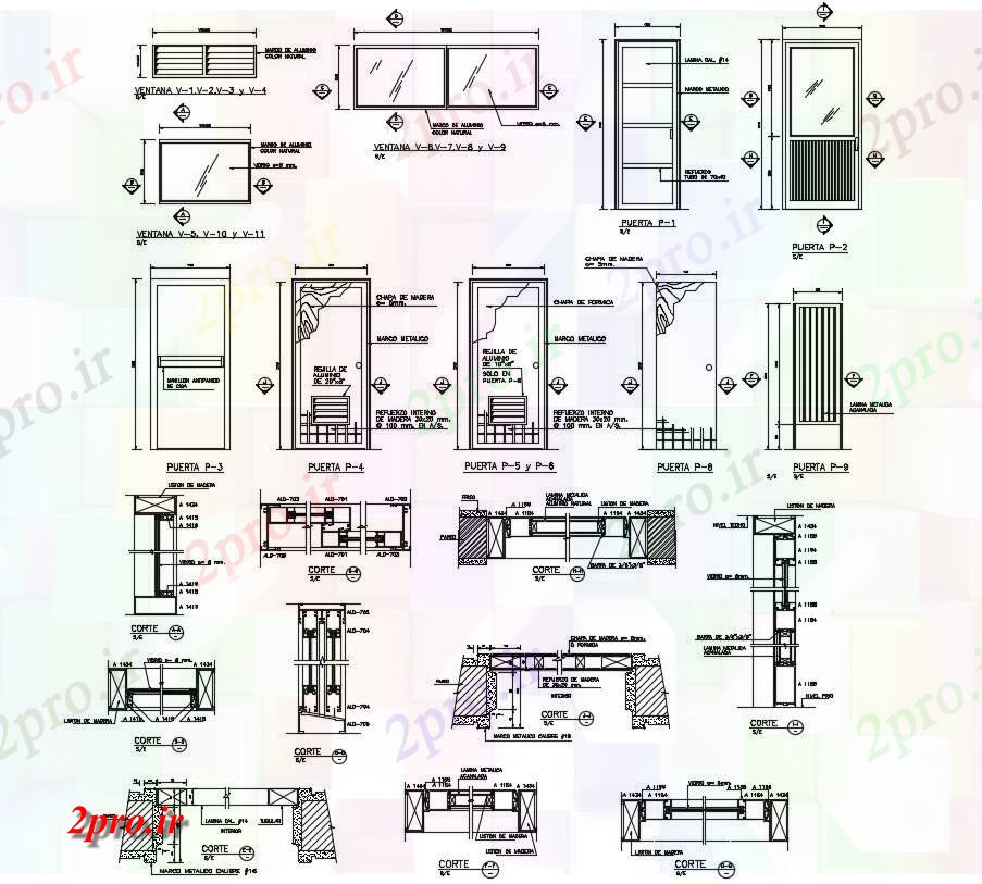 دانلود نقشه جزئیات طراحی در و پنجره  درب خانه و ویندوز  بلوک (کد54048)