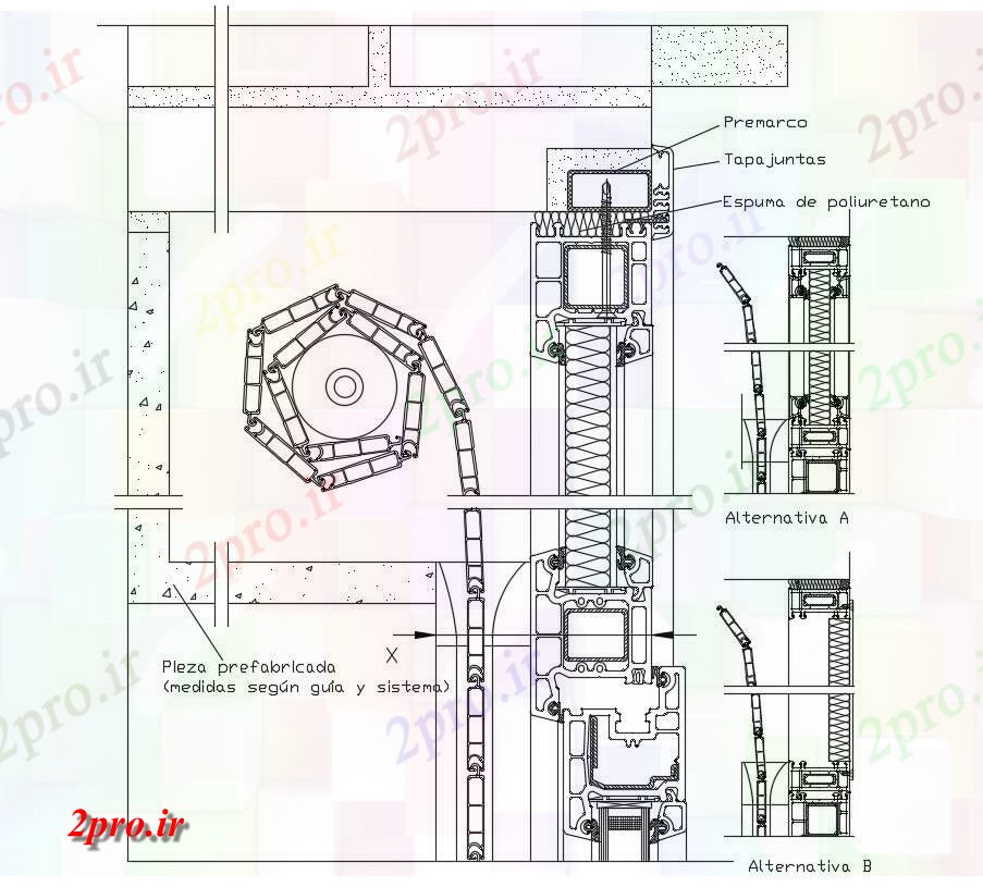 دانلود نقشه جزئیات طراحی در و پنجره  غلتک بلوک شاتر درب اتوکد (کد54049)