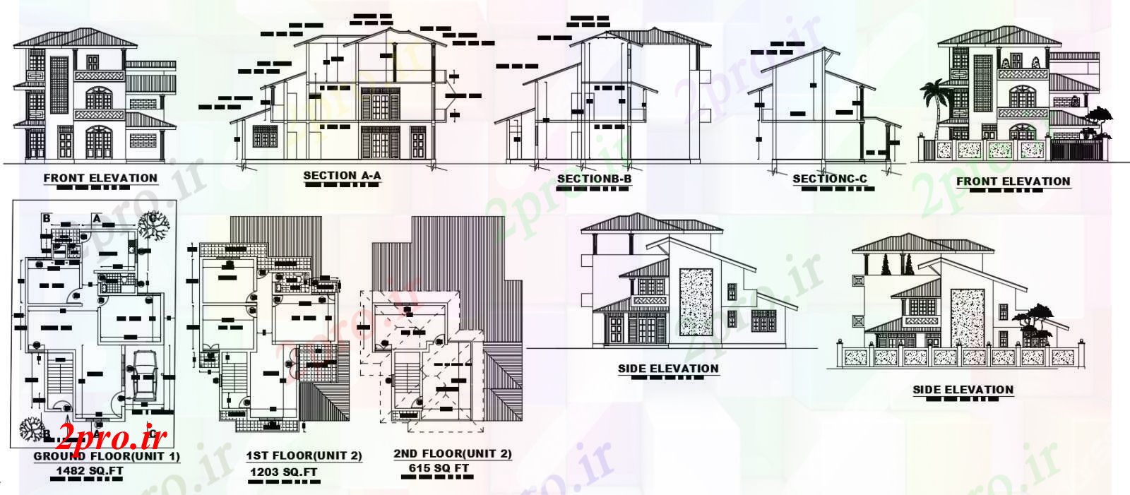 دانلود نقشه مسکونی ، ویلایی ، آپارتمان برنامه های دوبلکس خانه 10 در 15 متر (کد54059)