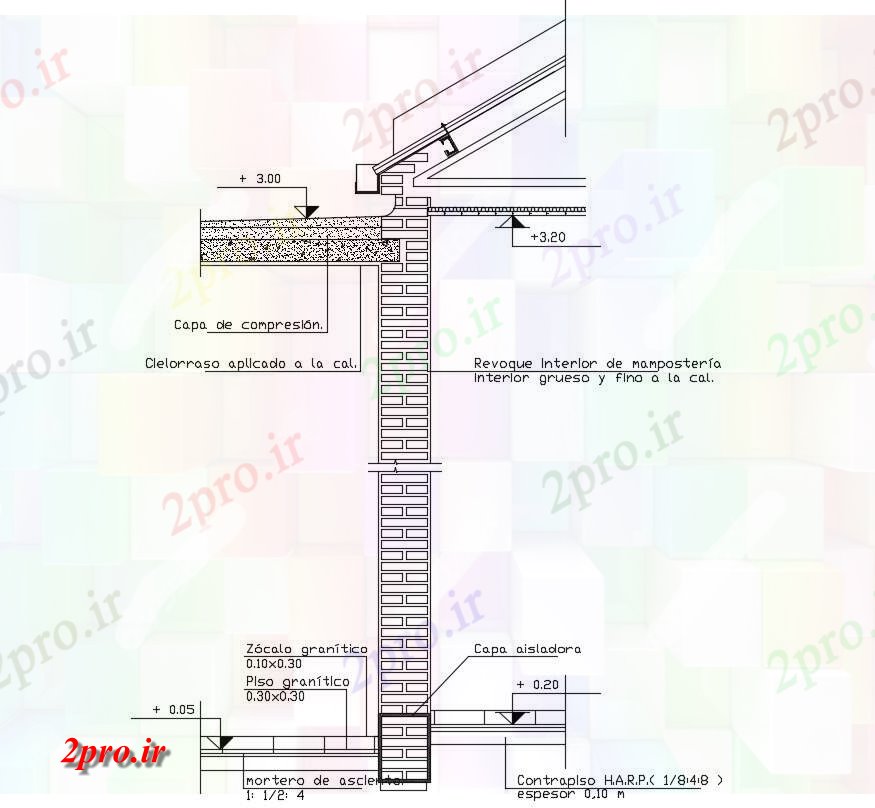 دانلود نقشه جزئیات ساخت و ساز سقف دیواره دیوار طراحی (کد54070)