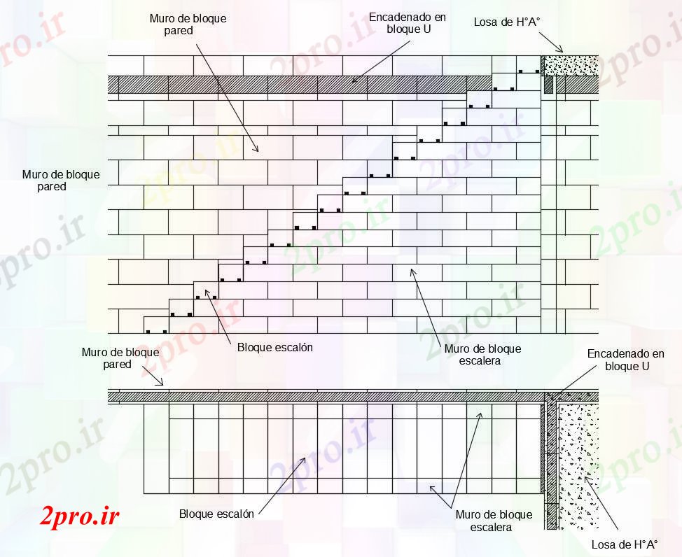 دانلود نقشه جزئیات پله و راه پله   آجر راه پله ساختمانی  نشیمن (کد54093)