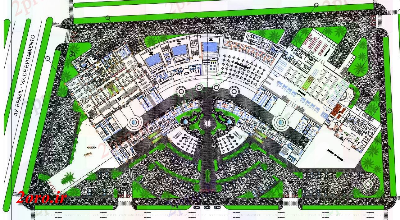دانلود نقشه هایپر مارکت - مرکز خرید - فروشگاه مرکز خرید دراز کردن طرح 84 در 193 متر (کد54102)