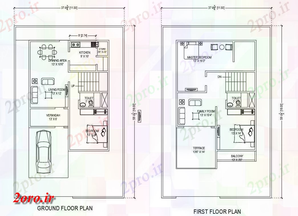 دانلود نقشه مسکونی ، ویلایی ، آپارتمان ردیف خانه مبلمان طراحی 8 در 13 متر (کد54114)
