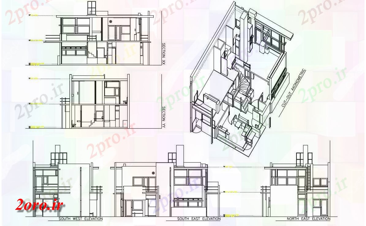 دانلود نقشه مسکونی ، ویلایی ، آپارتمان چشم انداز خانه نمای طراحی 7 در 12 متر (کد54116)