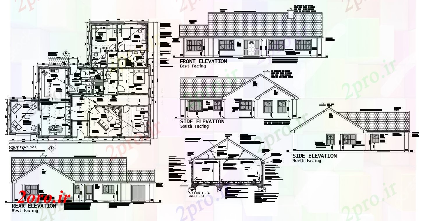 دانلود نقشه مسکونی ، ویلایی ، آپارتمان خانه پروژه های طراحی 15 در 19 متر (کد54124)