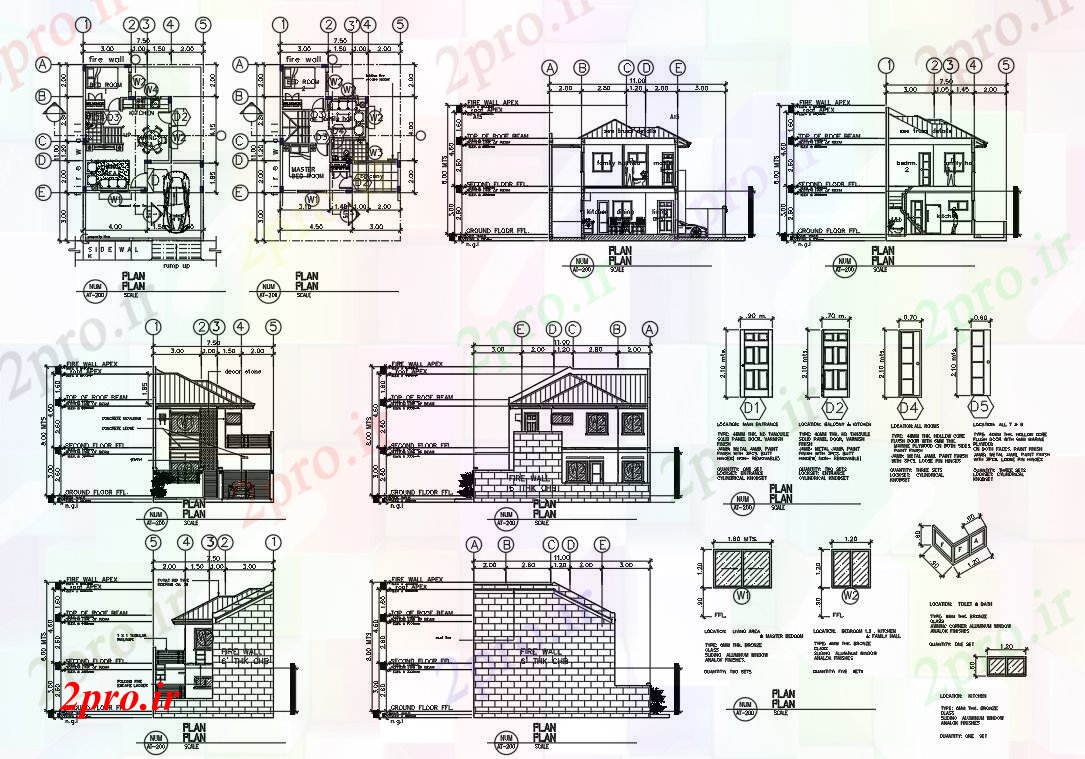 دانلود نقشه مسکونی ، ویلایی ، آپارتمان 2 طبقه خانه طراحی پروژه اتوکد 7 در 11 متر (کد54127)