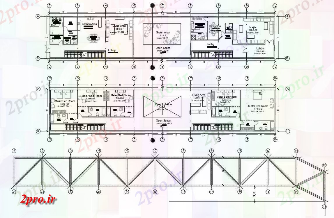 دانلود نقشه مسکونی ، ویلایی ، آپارتمان ساخت و ساز خانه 9 در 48 متر (کد54133)